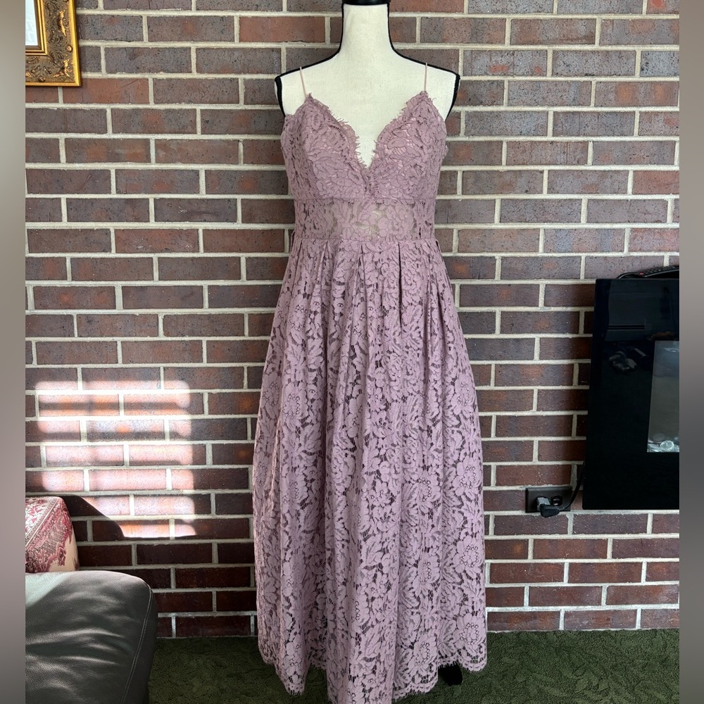 ASOS Lace Spaghetti Strap Midi Dress in Mauve lavender Size 12 - Picture 2 of 12
